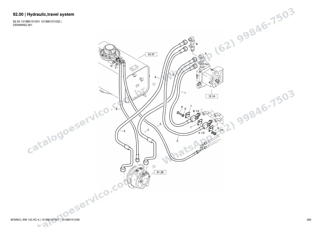 Catálogo de peças Bomag BW 120 AC-4: vista explodida do conjunto 92.00 Hydraulic,travel system