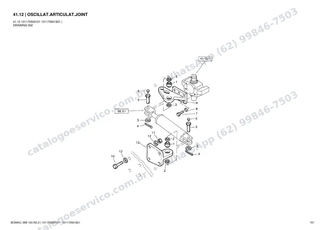 Catálogo de peças Bomag BW 120 AD-2: vista explodida do conjunto 41.12 OSCILLAT.ARTICULAT.JOINT