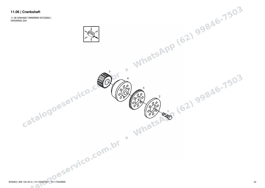 Catálogo de peças Bomag BW 120 AD-3: vista explodida do conjunto 11.06 Crankshaft