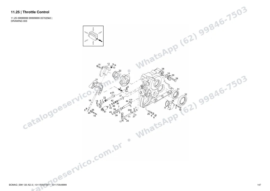 Catálogo de peças Bomag BW 120 AD-3: vista explodida do conjunto 11.25 Throttle Control