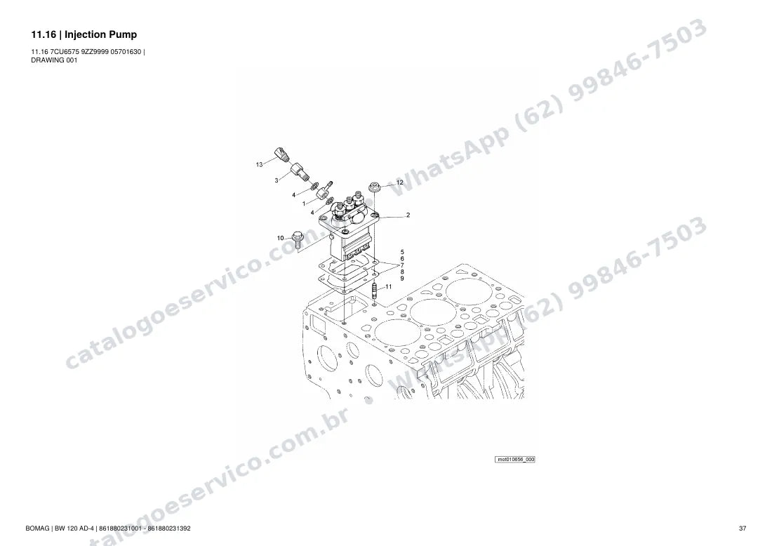 Catálogo de peças Bomag BW 120 AD-4: vista explodida do conjunto 11.16 Injection Pump