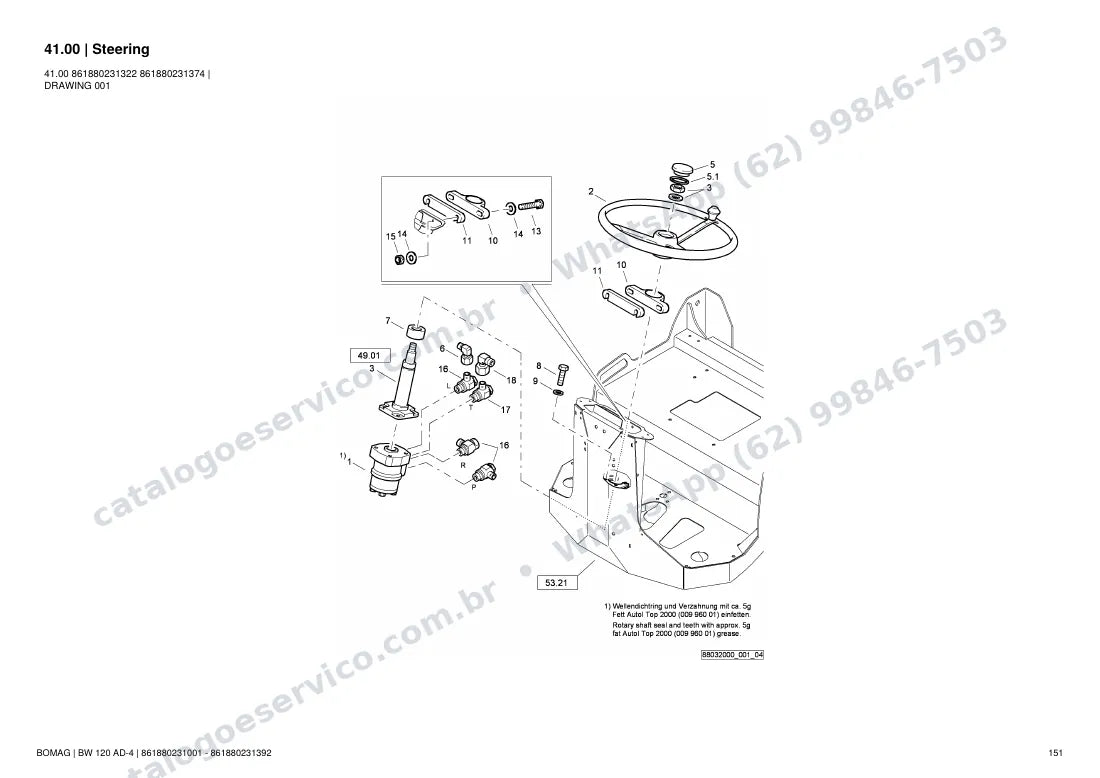 Catálogo de peças Bomag BW 120 AD-4: vista explodida do conjunto 41.00 Steering