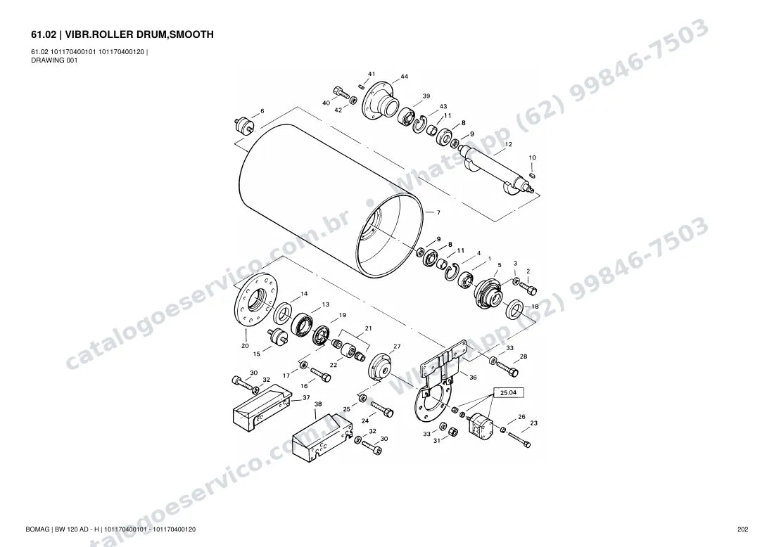 Catálogo de peças Bomag BW 120 AD - H: vista explodida do conjunto 61.02 VIBR.ROLLER DRUM,SMOOTH
