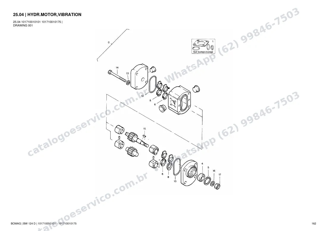 Catálogo de peças Bomag BW 124 D: vista explodida do conjunto 25.04 HYDR.MOTOR,VIBRATION