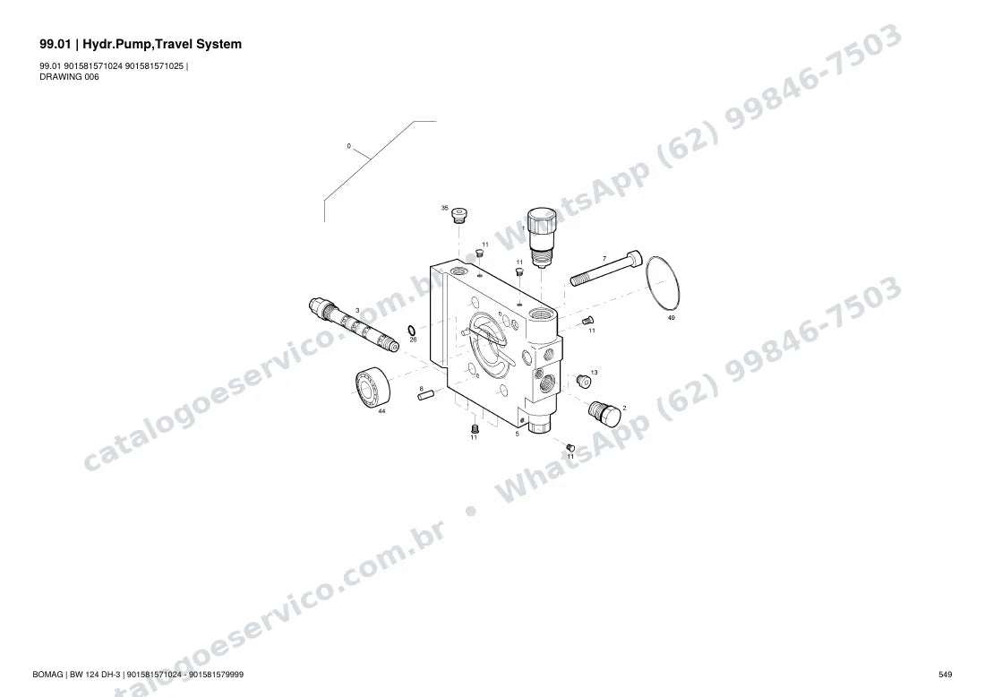 Catálogo de peças Bomag BW 124 DH-3: vista explodida do conjunto 99.01 Hydr.Pump,Travel System