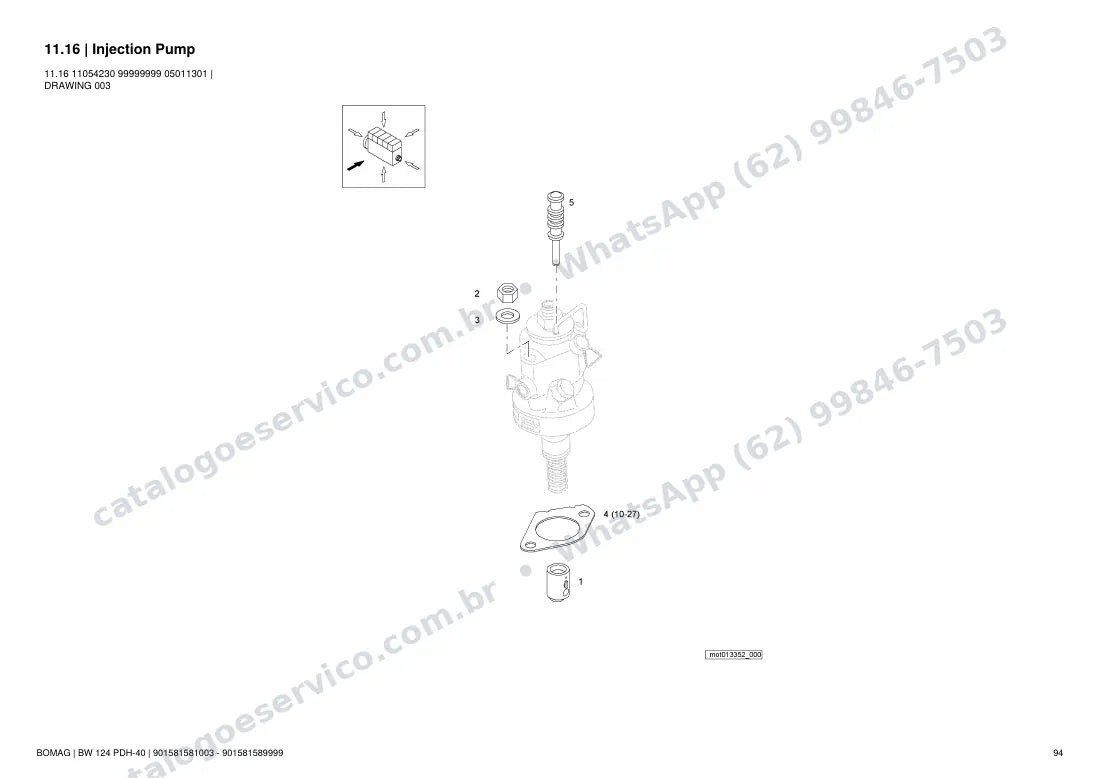 Catálogo de peças Bomag BW 124 PDH-40: vista explodida do conjunto 11.16 Injection Pump