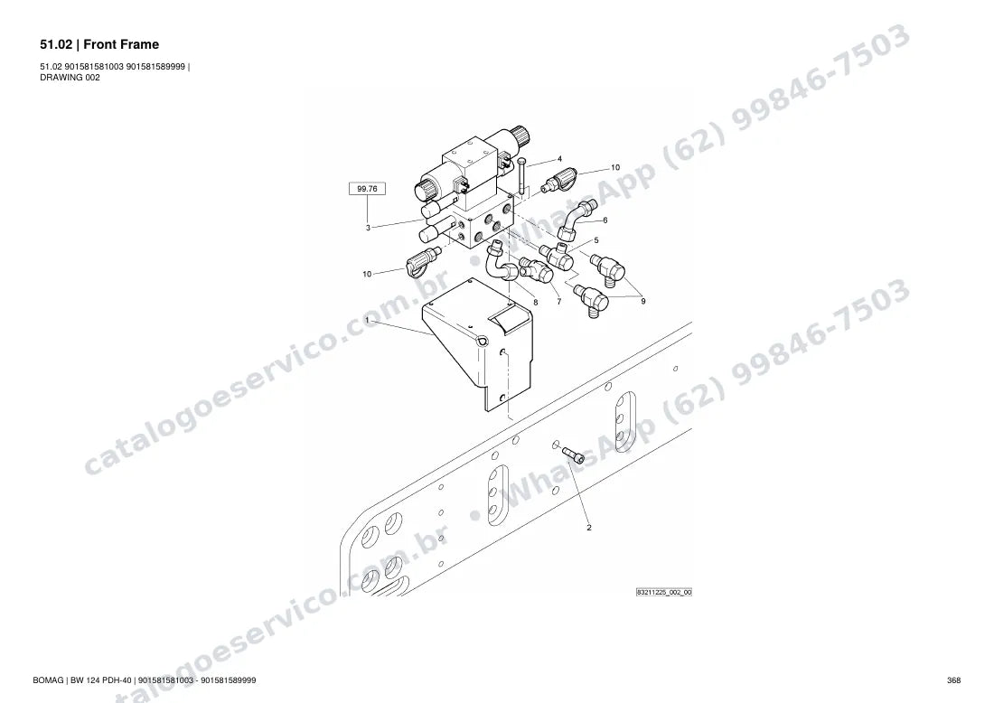 Catálogo de peças Bomag BW 124 PDH-40: vista explodida do conjunto 51.02 Front Frame