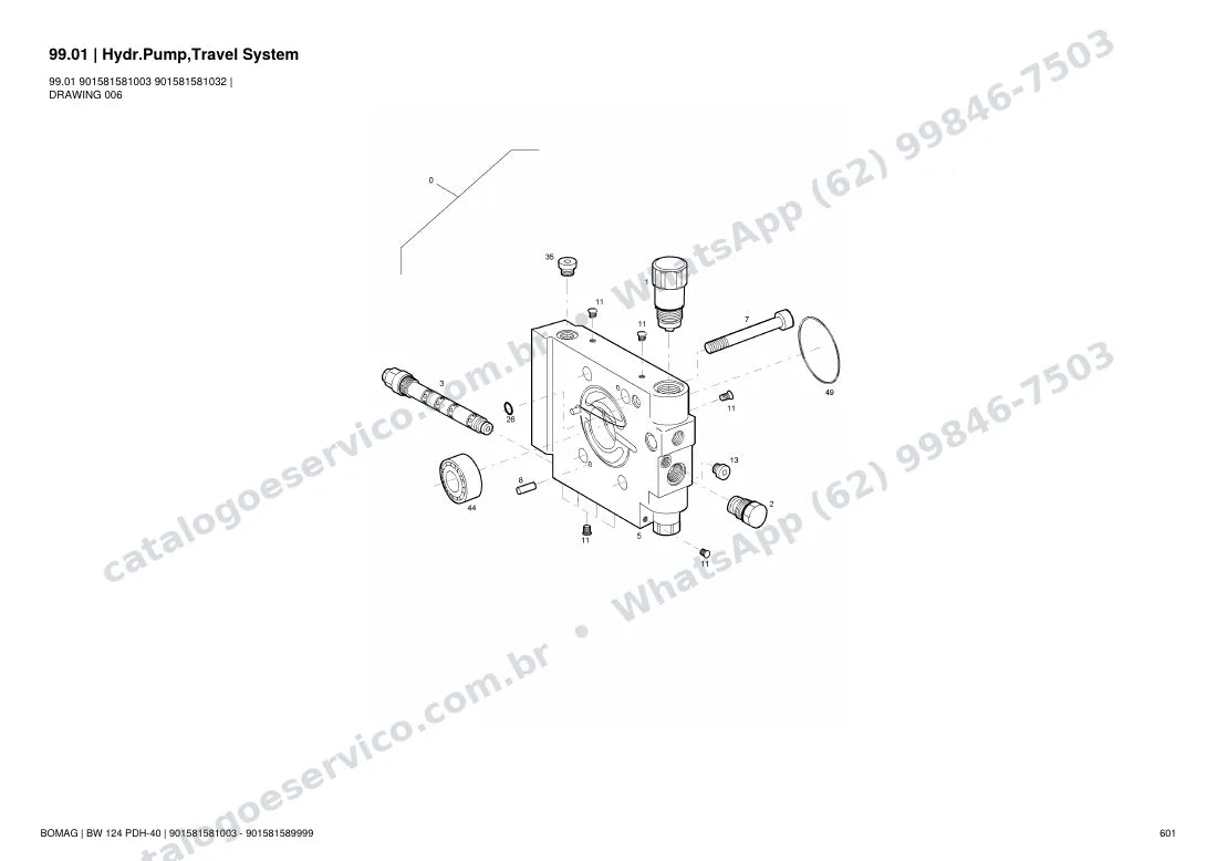 Catálogo de peças Bomag BW 124 PDH-40: vista explodida do conjunto 99.01 Hydr.Pump,Travel System