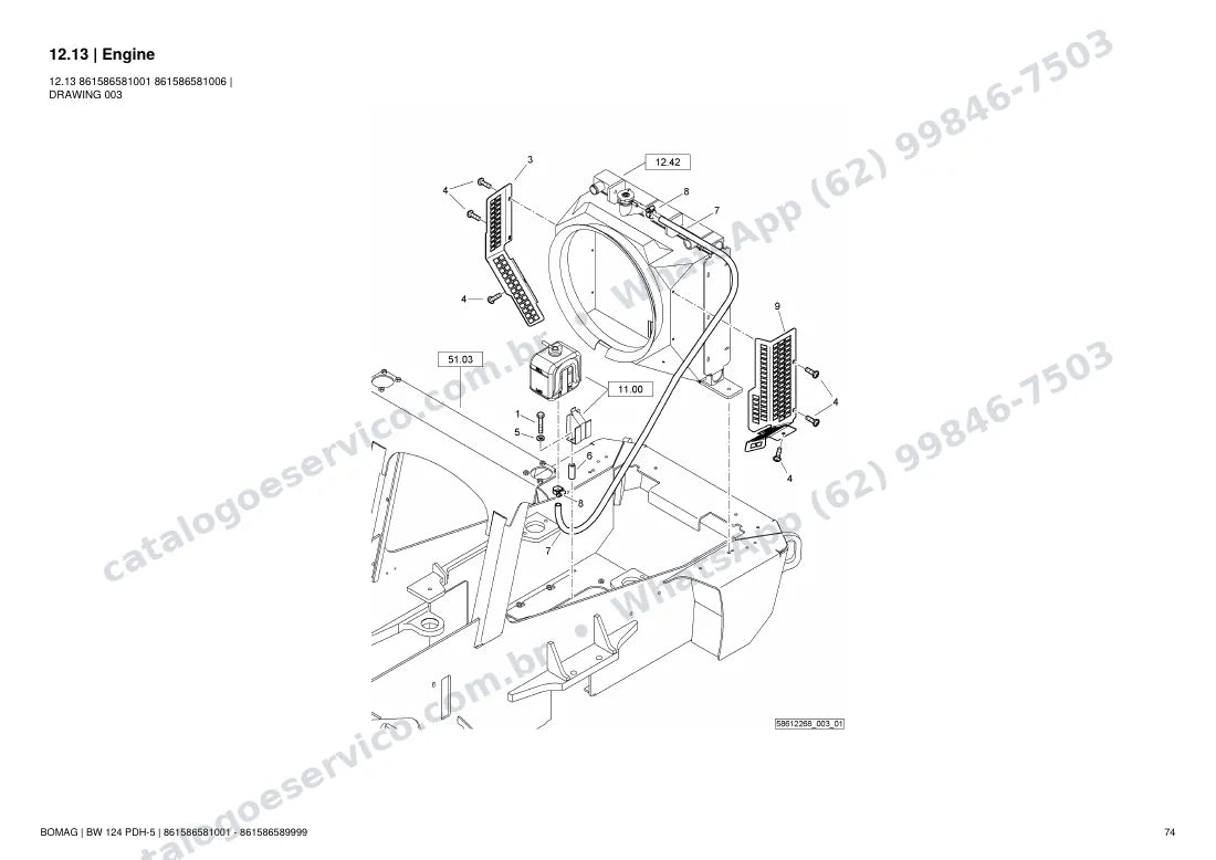 Catálogo de peças Bomag BW 124 PDH-5: vista explodida do conjunto 12.13 Engine