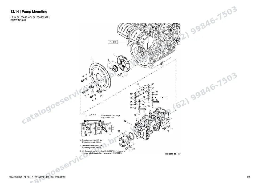 Catálogo de peças Bomag BW 124 PDH-5: vista explodida do conjunto 12.14 Pump Mounting