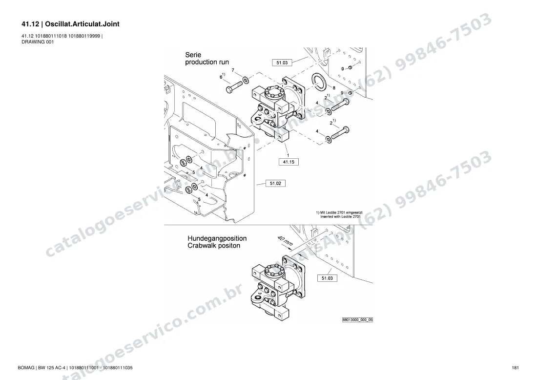 Catálogo de peças Bomag BW 125 AC-4: vista explodida do conjunto 41.12 Oscillat.Articulat.Joint