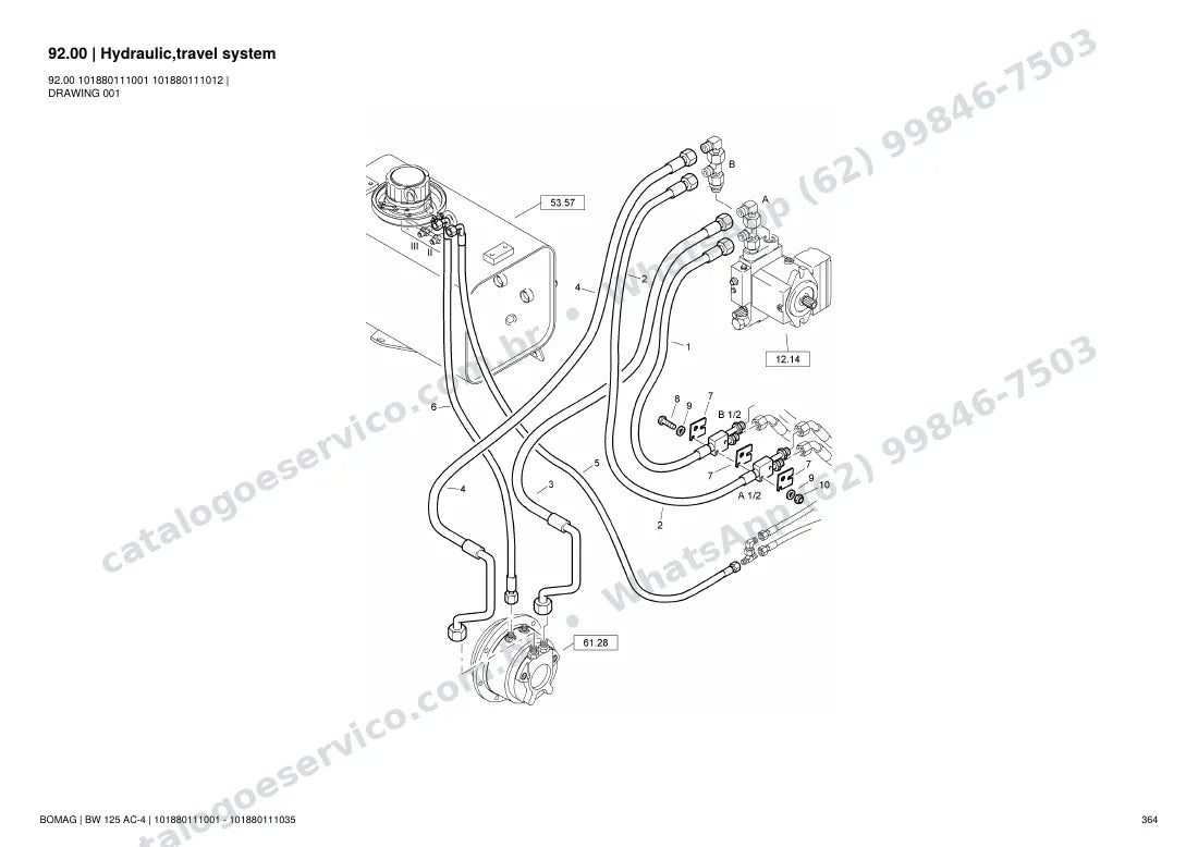 Catálogo de peças Bomag BW 125 AC-4: vista explodida do conjunto 92.00 Hydraulic,travel system