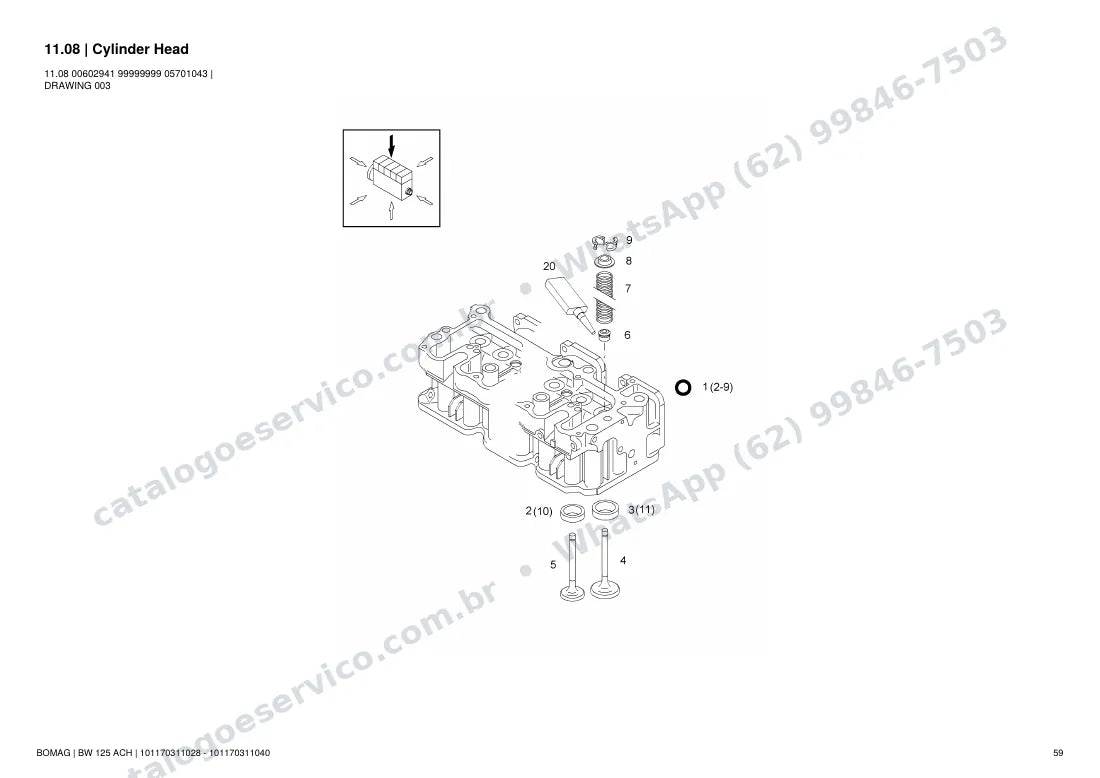 Catálogo de peças Bomag BW 125 ACH: vista explodida do conjunto 11.08 Cylinder Head