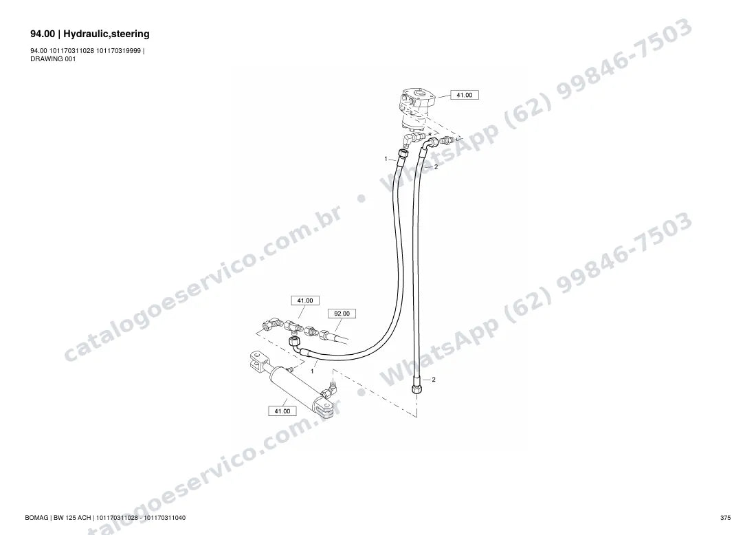 Catálogo de peças Bomag BW 125 ACH: vista explodida do conjunto 94.00 Hydraulic,steering