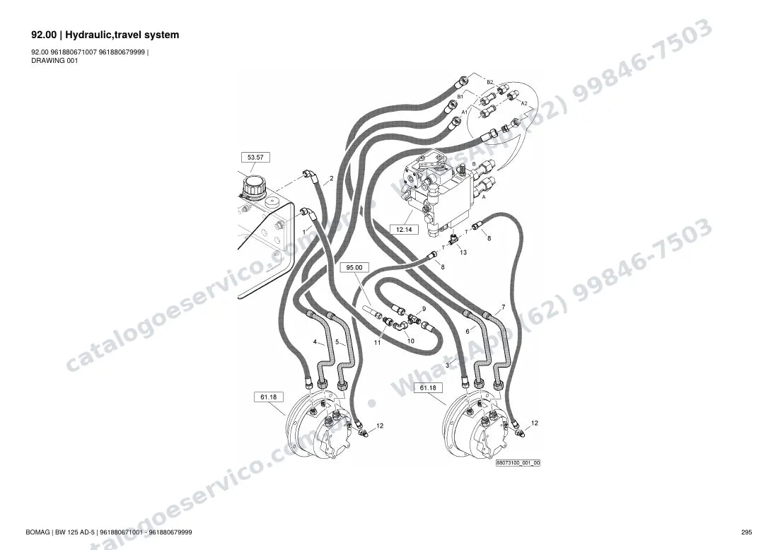 Catálogo de peças Bomag BW 125 AD-5: vista explodida do conjunto 92.00 Hydraulic,travel system