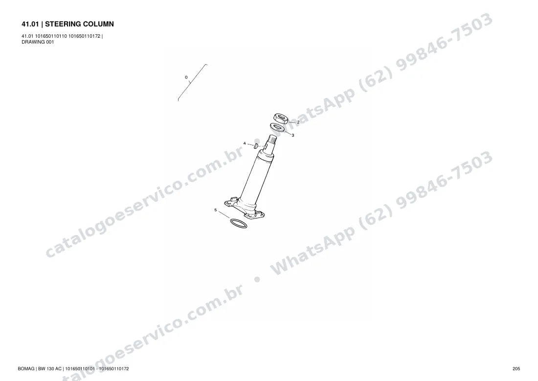 Catálogo de peças Bomag BW 130 AC: vista explodida do conjunto 41.01 STEERING COLUMN