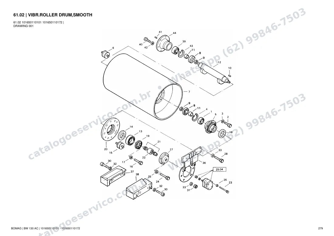 Catálogo de peças Bomag BW 130 AC: vista explodida do conjunto 61.02 VIBR.ROLLER DRUM,SMOOTH