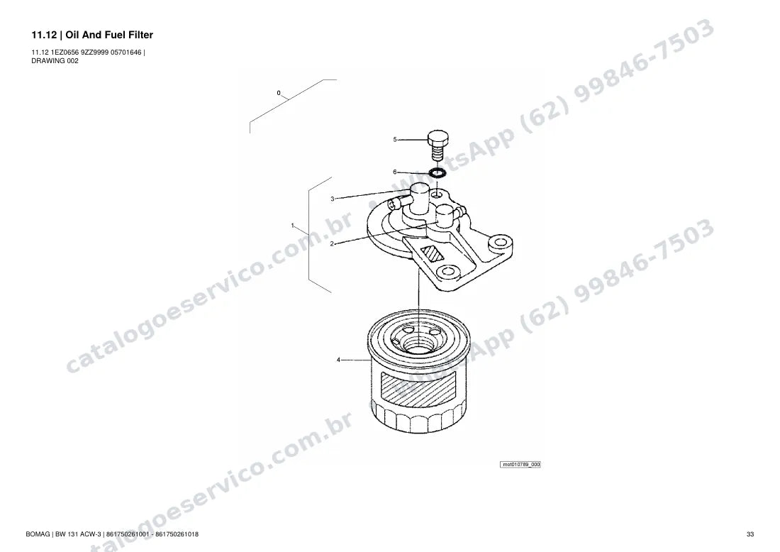 Catálogo de peças Bomag BW 131 ACW-3: vista explodida do conjunto 11.12 Oil And Fuel Filter