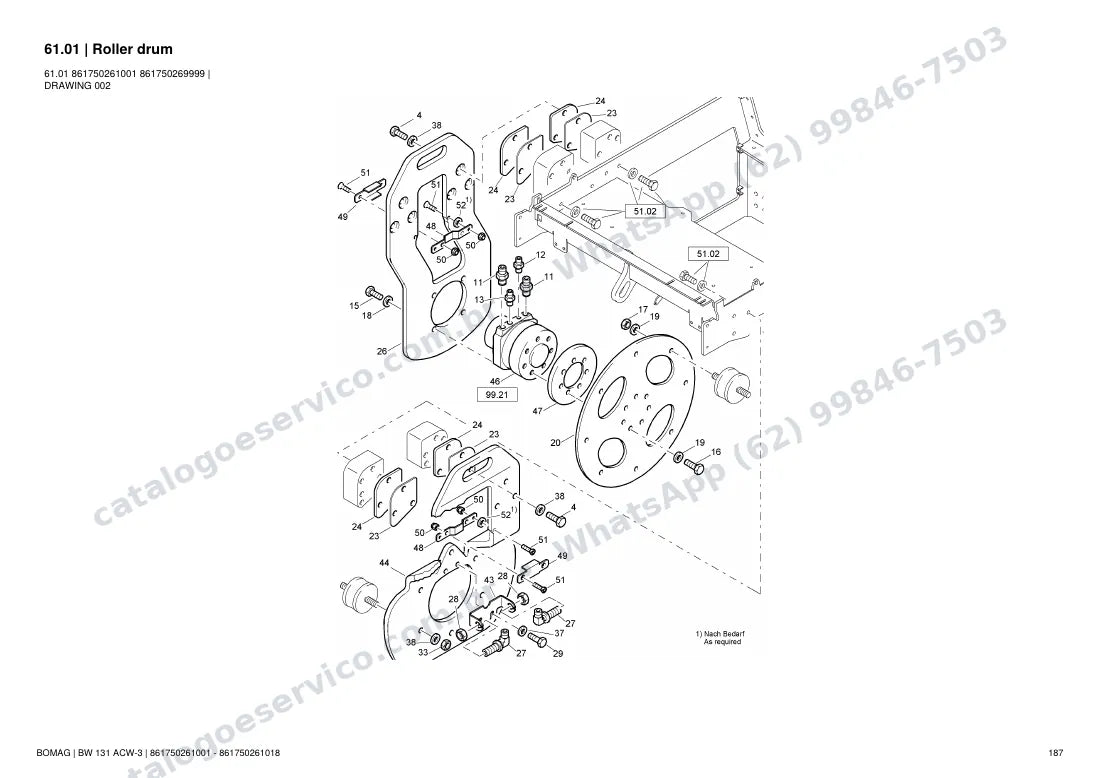 Catálogo de peças Bomag BW 131 ACW-3: vista explodida do conjunto 61.01 Roller drum