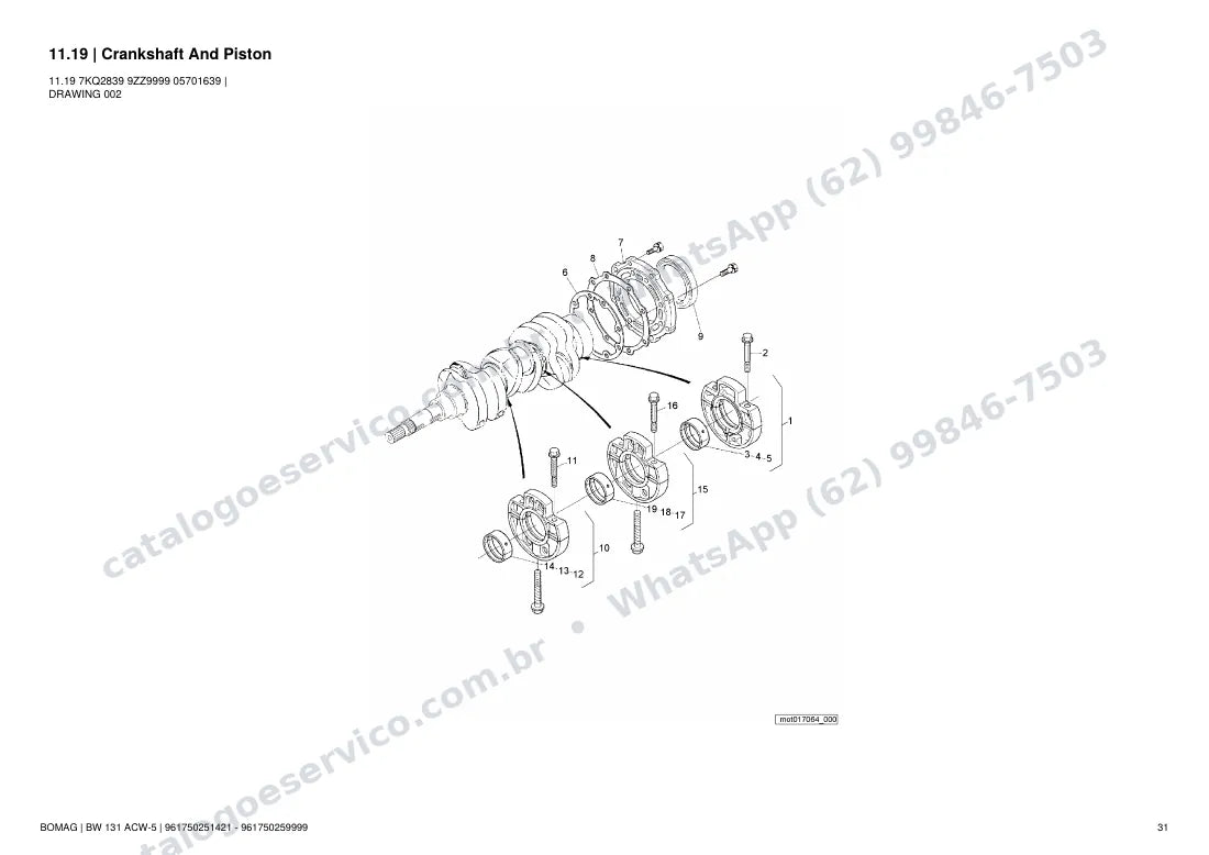 Catálogo de peças Bomag BW 131 ACW-5: vista explodida do conjunto 11.19 Crankshaft And Piston