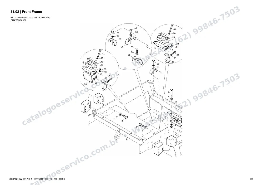 Catálogo de peças Bomag BW 131 AD-2: vista explodida do conjunto 51.02 Front Frame