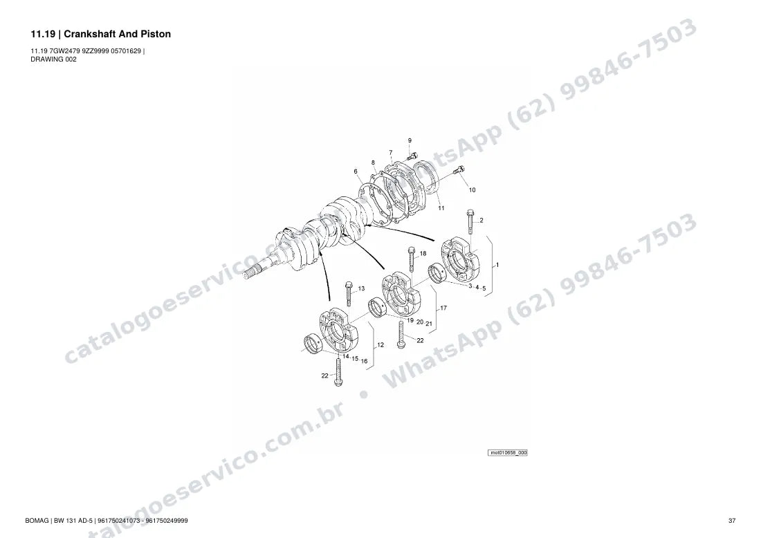Catálogo de peças Bomag BW 131 AD-5: vista explodida do conjunto 11.19 Crankshaft And Piston
