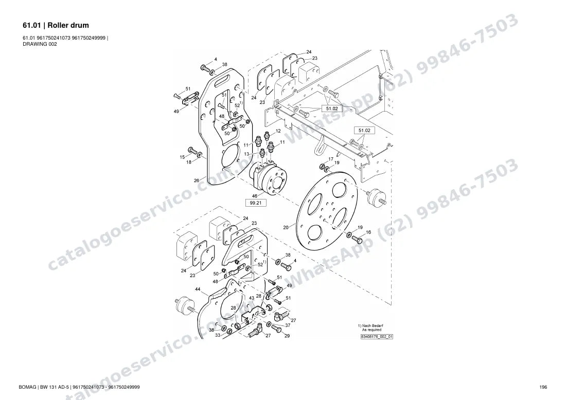 Catálogo de peças Bomag BW 131 AD-5: vista explodida do conjunto 61.01 Roller drum