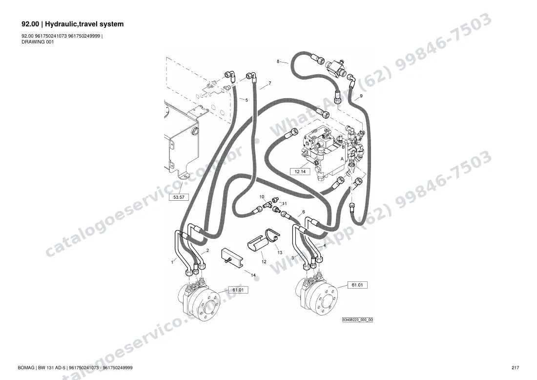Catálogo de peças Bomag BW 131 AD-5: vista explodida do conjunto 92.00 Hydraulic,travel system