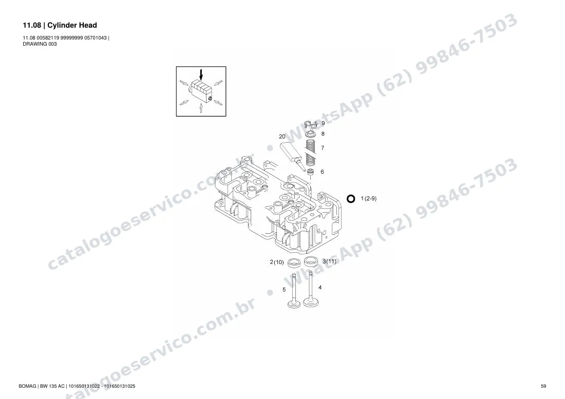 Catálogo de peças Bomag BW 135 AC: vista explodida do conjunto 11.08 Cylinder Head
