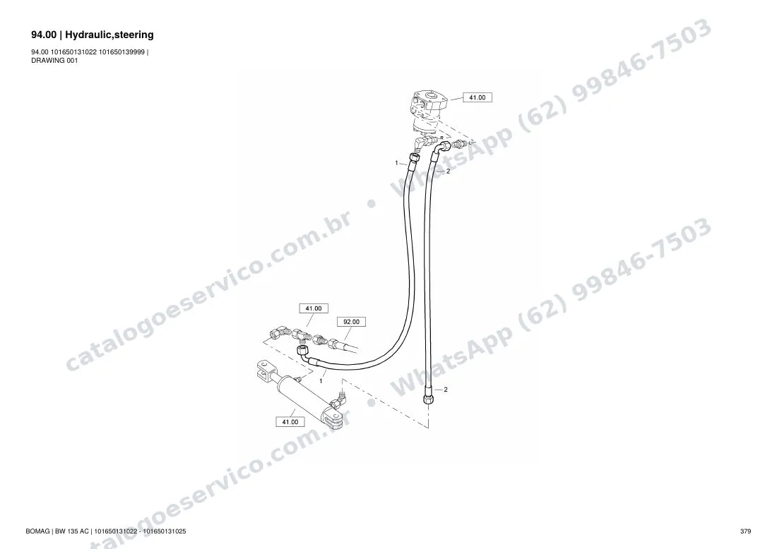Catálogo de peças Bomag BW 135 AC: vista explodida do conjunto 94.00 Hydraulic,steering