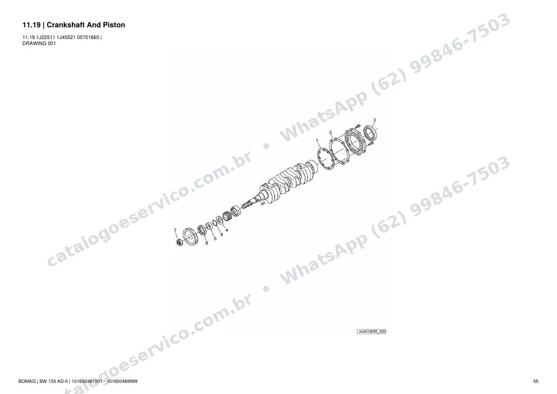 Catálogo de peças Bomag BW 135 AD-5: vista explodida do conjunto 11.19 Crankshaft And Piston