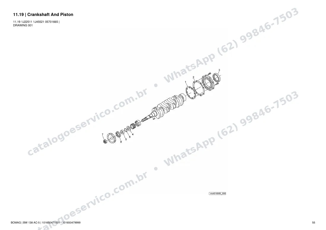 Catálogo de peças Bomag BW 138 AC-5: vista explodida do conjunto 11.19 Crankshaft And Piston