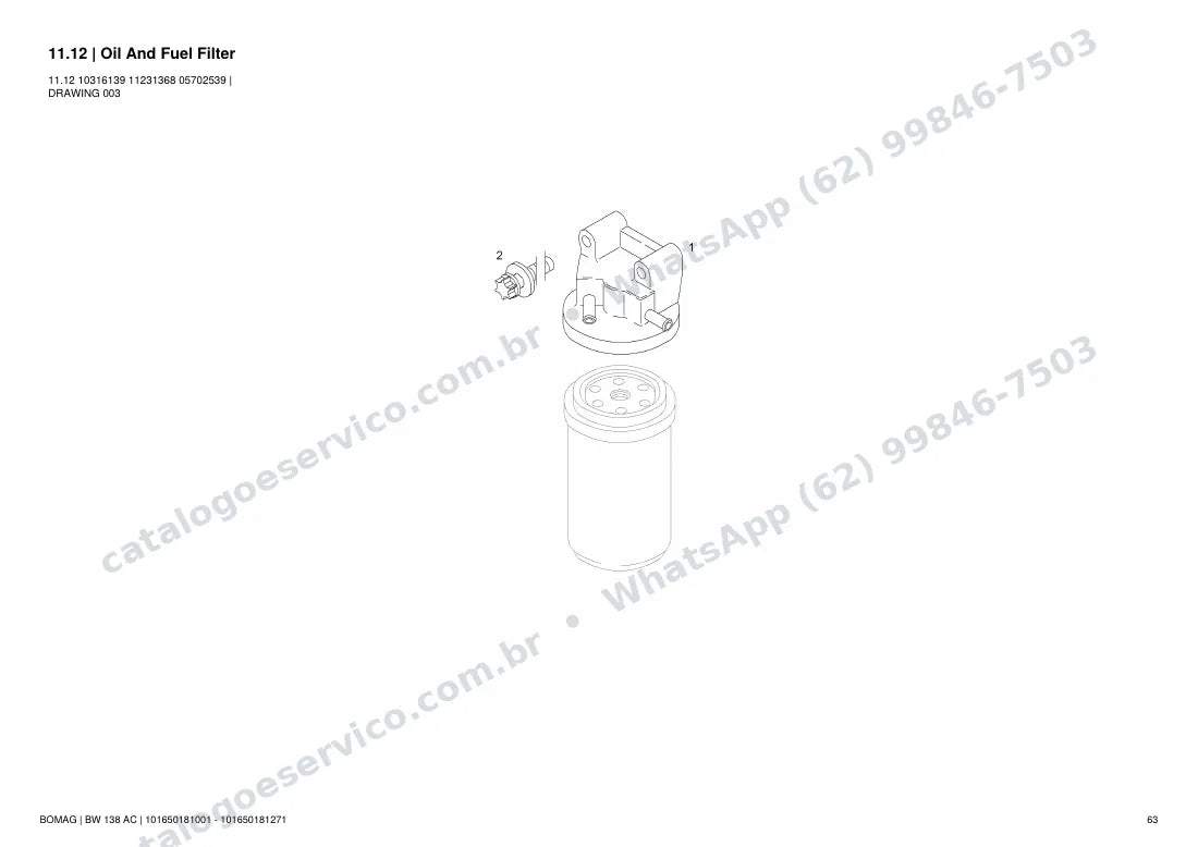 Catálogo de peças Bomag BW 138 AC: vista explodida do conjunto 11.12 Oil And Fuel Filter