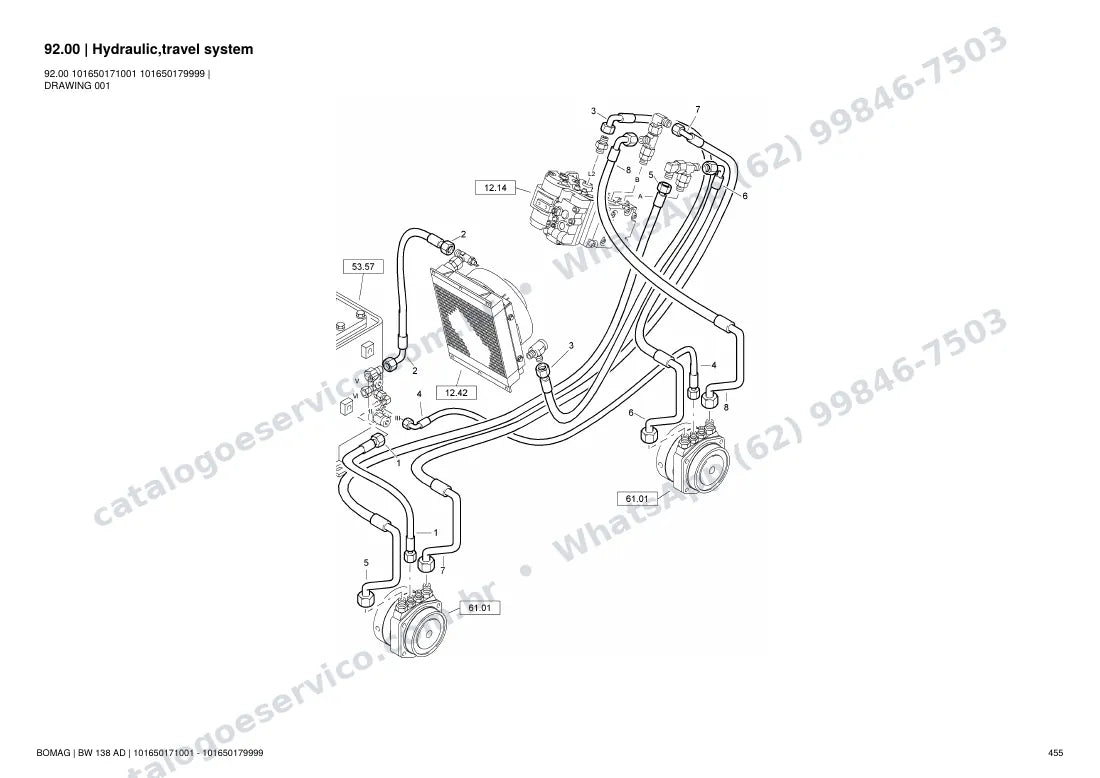 Catálogo de peças Bomag BW 138 AD: vista explodida do conjunto 92.00 Hydraulic,travel system