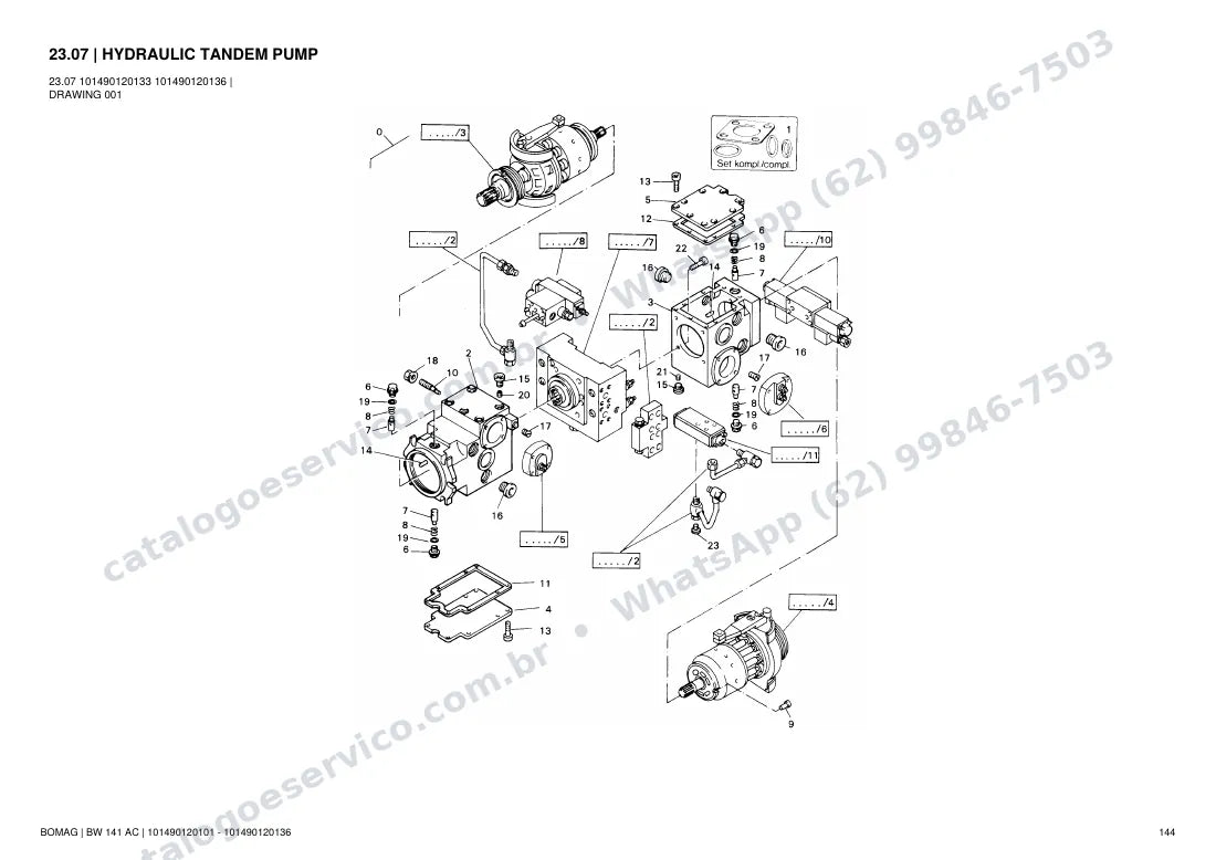 Catálogo de peças Bomag BW 141 AC: vista explodida do conjunto 23.07 HYDRAULIC TANDEM PUMP