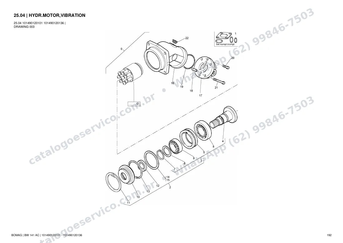 Catálogo de peças Bomag BW 141 AC: vista explodida do conjunto 25.04 HYDR.MOTOR,VIBRATION
