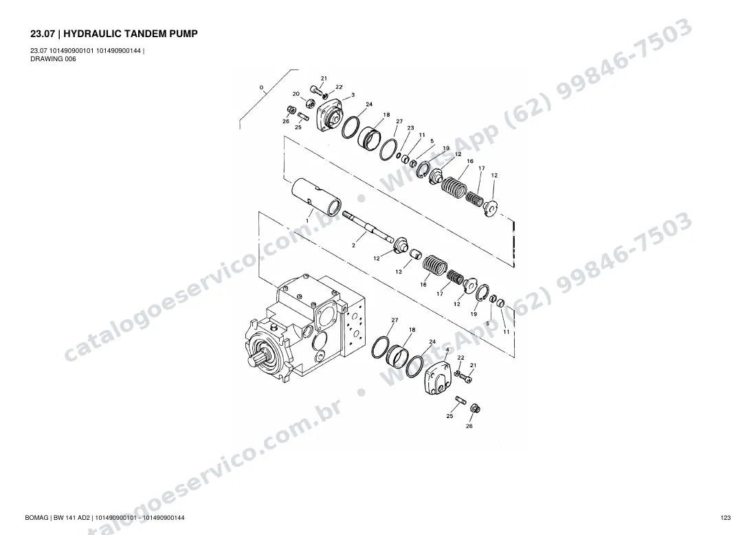Catálogo de peças Bomag BW 141 AD-2: vista explodida do conjunto 23.07 HYDRAULIC TANDEM PUMP