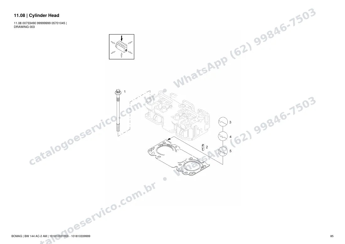 Catálogo de peças Bomag BW 144 AC-2 AM: vista explodida do conjunto 11.08 Cylinder Head