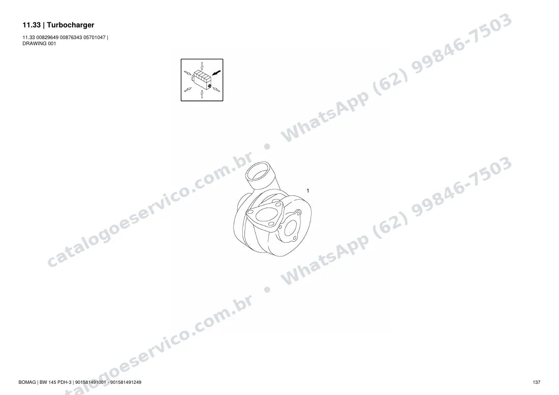 Catálogo de peças Bomag BW 145 PDH-3: vista explodida do conjunto 11.33 Turbocharger