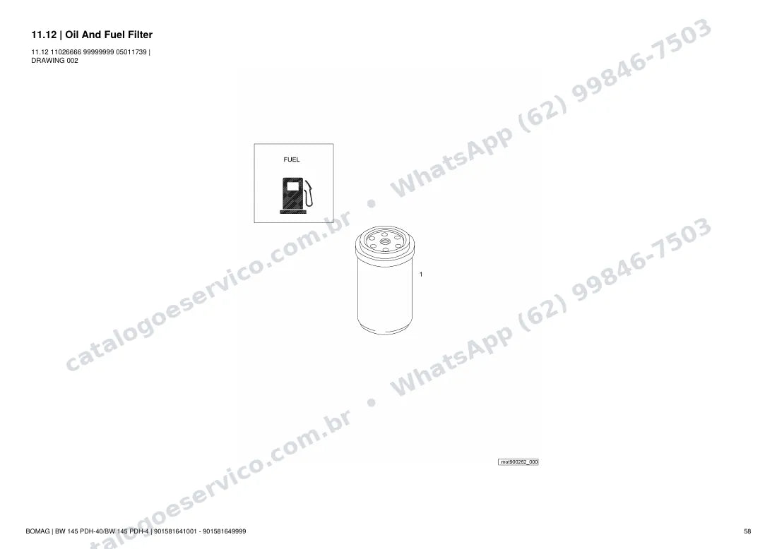 Catálogo de peças Bomag BW 145 PDH-40 / PDH-4: vista explodida do conjunto 11.12 Oil And Fuel Filter