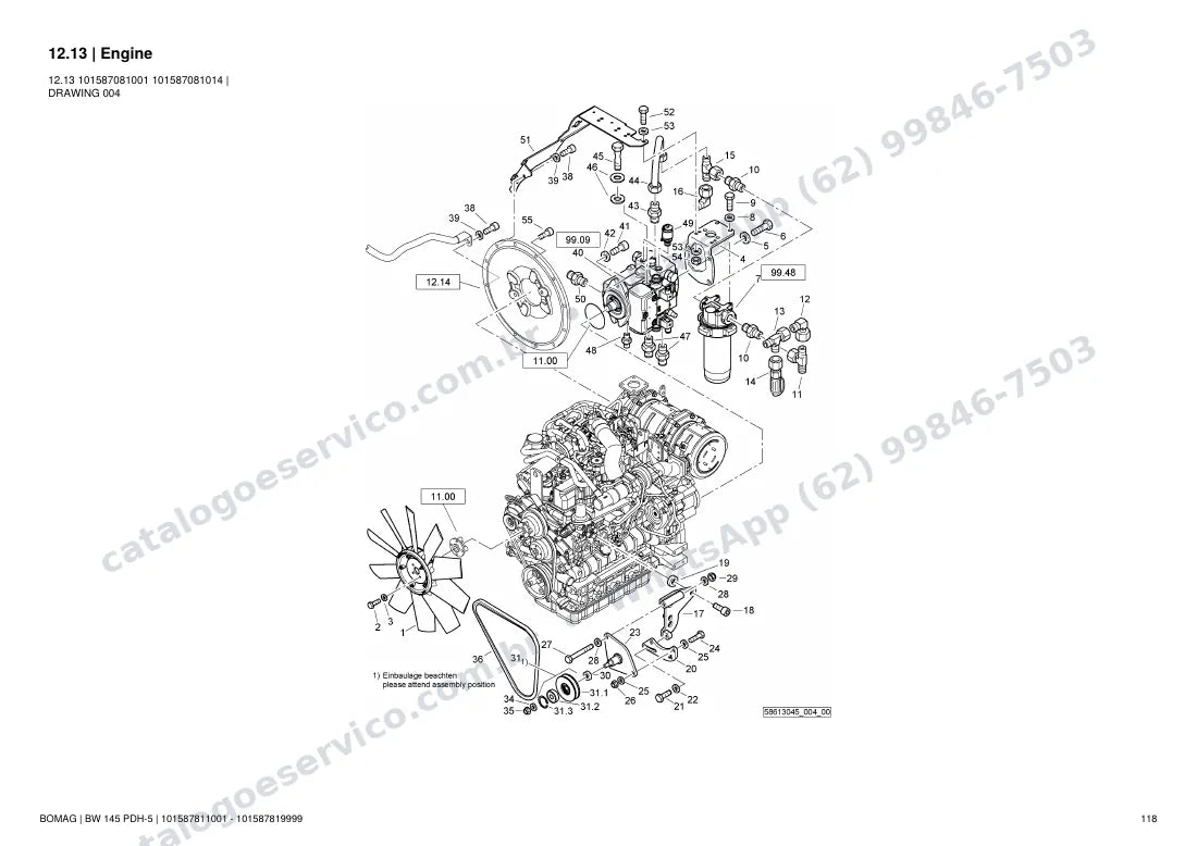 Catálogo de peças Bomag BW 145 PDH-5: vista explodida do conjunto 12.13 Engine