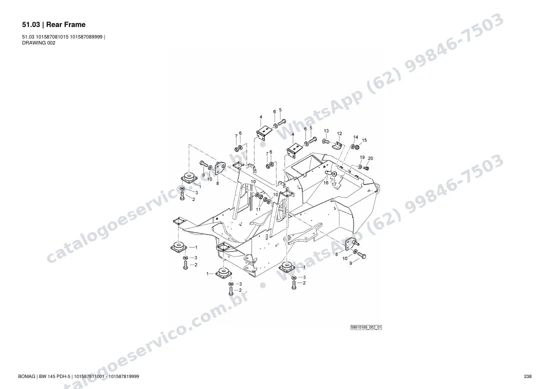 Catálogo de peças Bomag BW 145 PDH-5: vista explodida do conjunto 51.03 Rear Frame