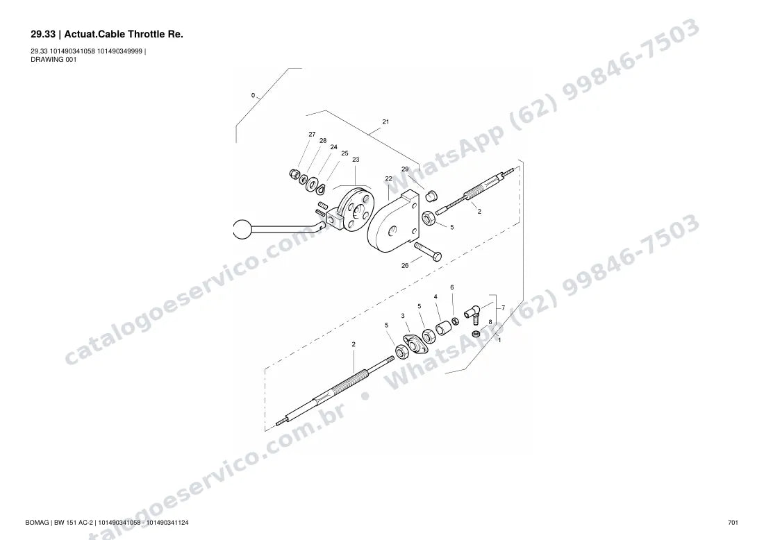Catálogo de peças Bomag BW 151 AC-2: vista explodida do conjunto 29.33 Actuat.Cable Throttle Re.