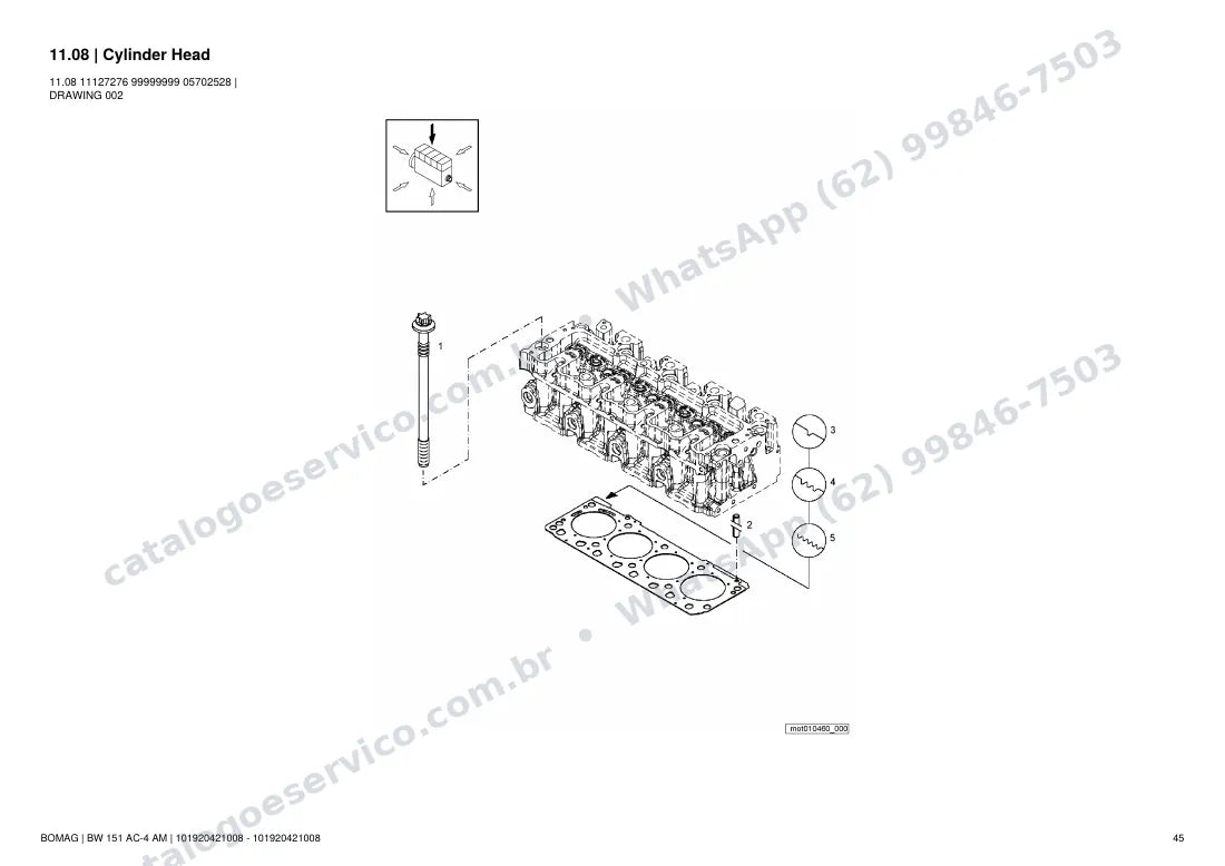 Catálogo de peças Bomag BW 151 AC-4 AM: vista explodida do conjunto 11.08 Cylinder Head