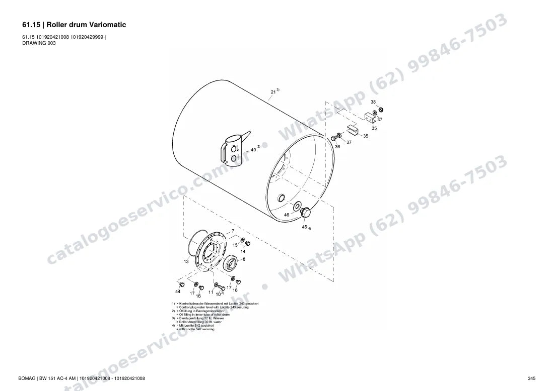 Catálogo de peças Bomag BW 151 AC-4 AM: vista explodida do conjunto 61.15 Roller drum Variomatic