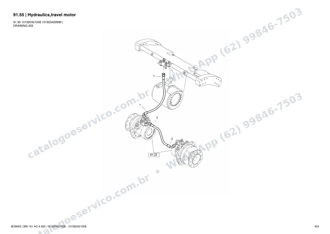 Catálogo de peças Bomag BW 151 AC-4 AM: vista explodida do conjunto 91.55 Hydraulics,travel motor