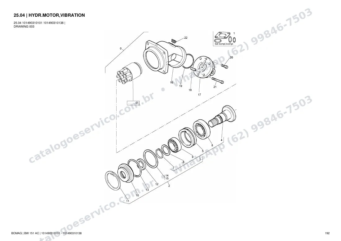 Catálogo de peças Bomag BW 151 AC: vista explodida do conjunto 25.04 HYDR.MOTOR,VIBRATION