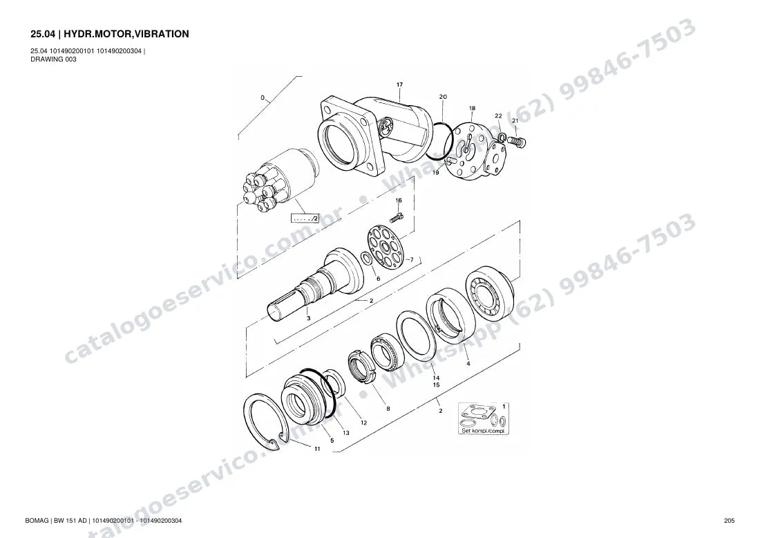 Catálogo de peças Bomag BW 151 AD: vista explodida do conjunto 25.04 HYDR.MOTOR,VIBRATION