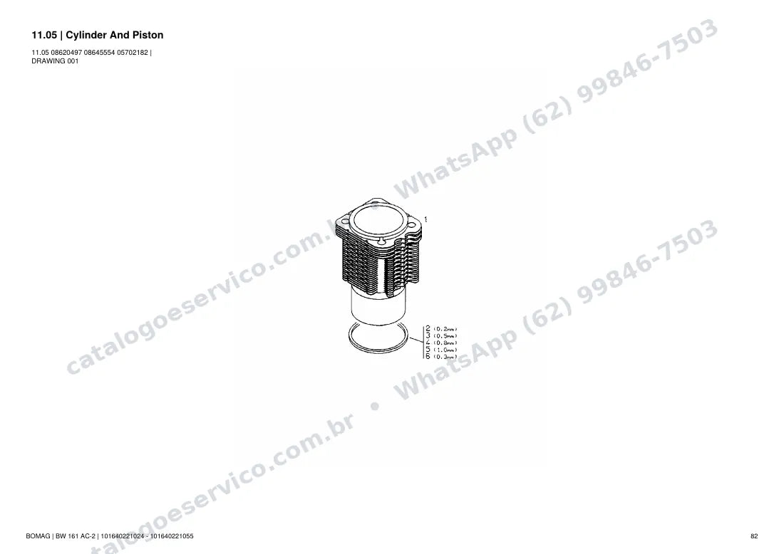 Catálogo de peças Bomag BW 161 AC-2: vista explodida do conjunto 11.05 Cylinder And Piston