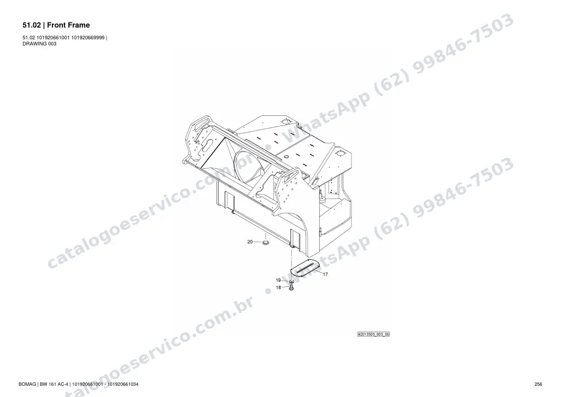 Catálogo de peças Bomag BW 161 AC-4: vista explodida do conjunto 51.02 Front Frame
